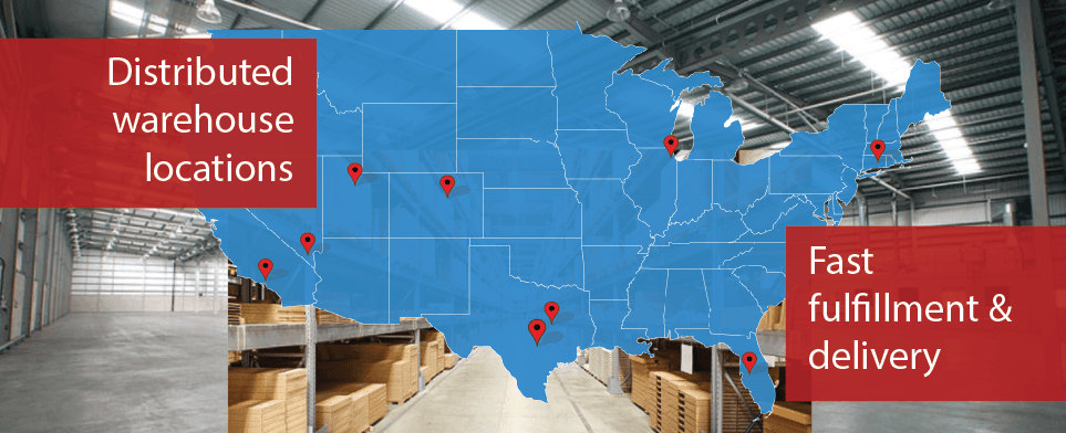Map of K&R Plastics distribution warehouse locations across the United States